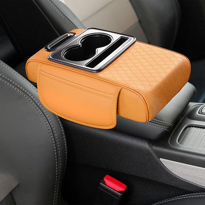 Car Center Console Pad PU Leather Armrest Organizer with Tissue Box Slot for Vehicles, Style E