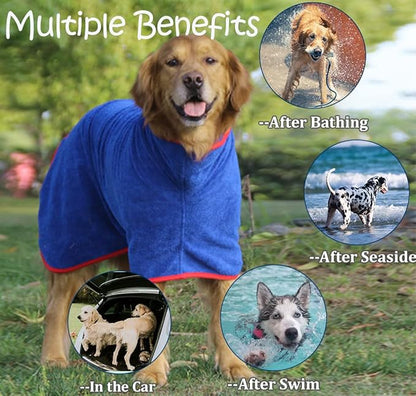 HhiMyOct Dog Drying Coat - Fast Drying Dog Towel Robe - Microfiber Super Absorbent Pet Bathrobe, Adjustable Collar & Belly Strap Fast Drying Coat Pet Dog Cat Bath Robe Towel