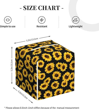PVC Tissue Box Cover Holder,Sunflower Square Decorative Organizer,5.2"X5.2"X5.2" Tissue Case for Bathroom,Tabletop,Car,Office