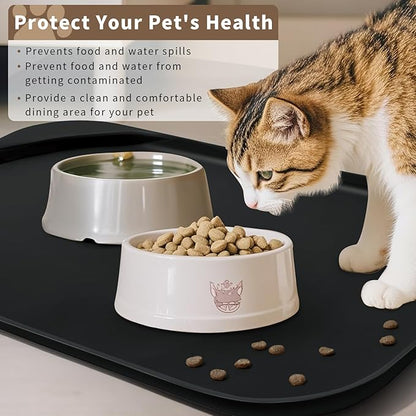 Smilool Silicone Pet Food Mat with Raised Edge for Food and Water Bowl, Dog Feeding Mats, Cat Food Trays for Floor Waterproof, Rubber Tray for Dogs and Cats, 24 x 16 x 0.8 Black