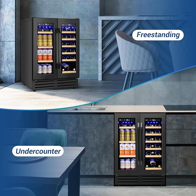 Wine and Beverage Refrigerator Black, 24 Inch Beverage Cooler Under Counter
