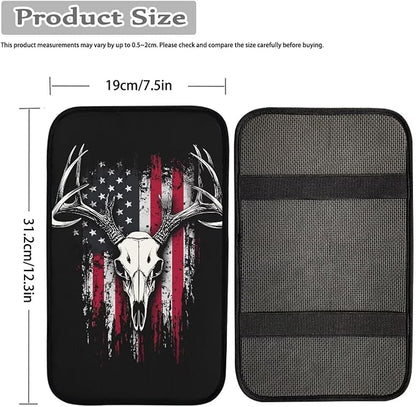 Deer Skull Print Car Center Console Pad American Flag Print Armrest Seat Box Cover Protector for Auto Interior Decor Dust-Proof Universal Neoprene Armrest Pad