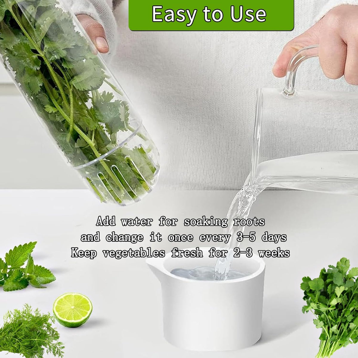 Herb Saver for Refrigerator, Herb Saver Pod Cilantro Containers for Refrigerator, Fresh Herb Keeper for Cilantro, Parsley, Asparagus, Mint, Keeps Greens Vegetables for 2-3 Weeks (Herb Keeper 2Pack)