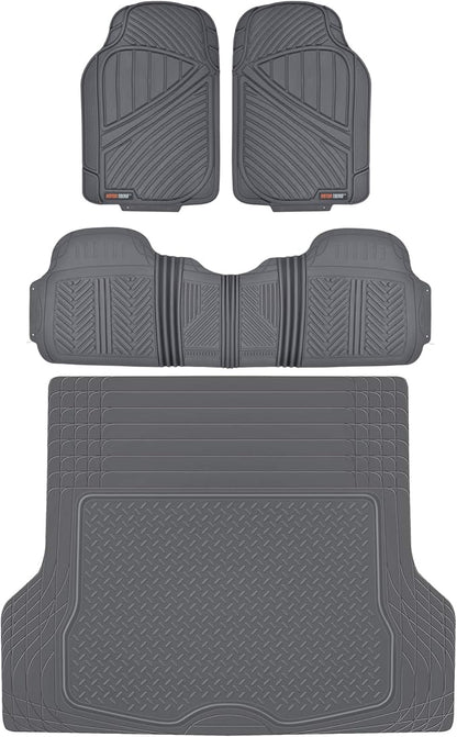 Motor Trend FlexTough™ Baseline Rubber Car Floor Mats with Trunk Mat Cargo Liner, Front & Rear Combo Set fits Most Car SUV Van Coupe Sedan, Heavy Duty All Weather Trim to Fit