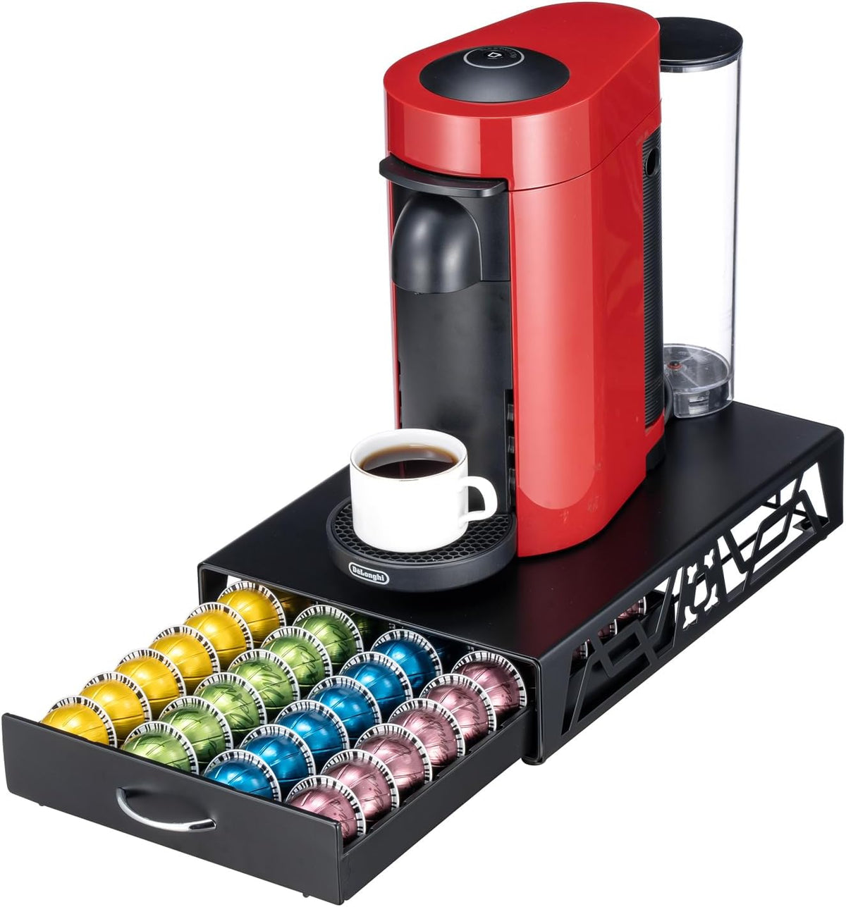 FlagShip Vertuo Pod Holder- Modern Black Metal Coffee Capsule Organizer & Space-Saving Pod Storage for Coffee Machines, Generous 40 Vertuo Pods Capacity