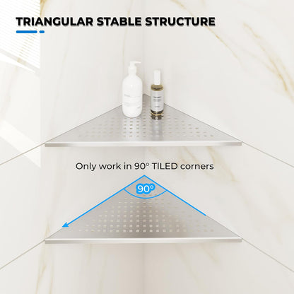 FerdY 2-Pack 10" Brushed Nickel Recessed Corner Shower Shelf, for Tiled Bathroom Walls, 304 Stainless Steel Floating Shower Shelf, Shower Caddy Storage Shelves, No Drilling Required, Point Triangle