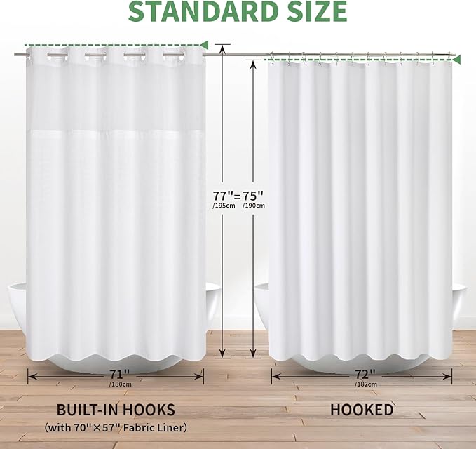 eachope White No Hook Shower Curtain with Snap-in Fabric Liner Set,Waffle Weave Shower Curtains for Bathroom,Hotel Luxury Decor Bathroom Curtain Set,Waterproof & Washable,71Wx77H