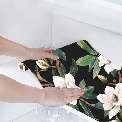 HAOKHOME Floral Shelf Liner and Cabinet Liner, Self-Adhesive Drawer Liners, Peel and Stick Contact Paper for Kitchen Cabinets and Cupboard, Bathroom Drawers, Black/White/Green 17.3in x 6.5ft