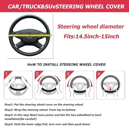 Mandark Car Steering Wheel Cover, Suede Sport Vehicle Steer Wheel Protector Fitting 15 Inch, Non-Slip Comfortable Automotive Interior Decoration Accessories, Universal for Most Cars (Wine Red)