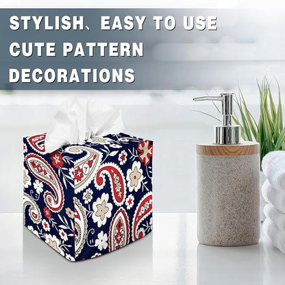 Tissue Box Cover Square Decorative Tissue Box Holder Cute Funny Cube Tissue Case Cover-Paisley Floral Tissue Box Cover