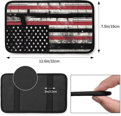 Retro American Flag Console Armrest Cover Pads Armrest Cushion Protector Car Interior Accessories Patriot Car Center Console Cushion Pad for SUV, Truck, Sedans