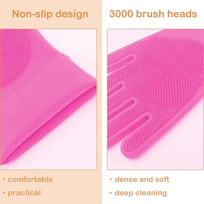 Yintoper Pet Grooming Gloves, Dog Bathing Gloves with High-Density Teeth, Heat Resistant Silicone Cat Hair Remover with Enhanced Five Finger Design, Bathing and Massaging for Dogs and Cats (Pink)
