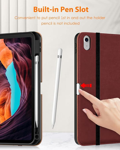 DTTO for iPad (A16) 11th Generation Case 11 Inch 2025, iPad 10th Generation Case 10.9 Inch 2022, Premium Leather Business Folio Stand Cover with Pencil Holder - Auto Wake/Sleep, Burgundy Red