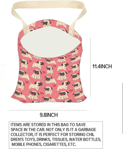 Car Garbage Can, Hanging Car Trash Can Bag for Cute Car Back Seat Organizer, Cute Pug Dog