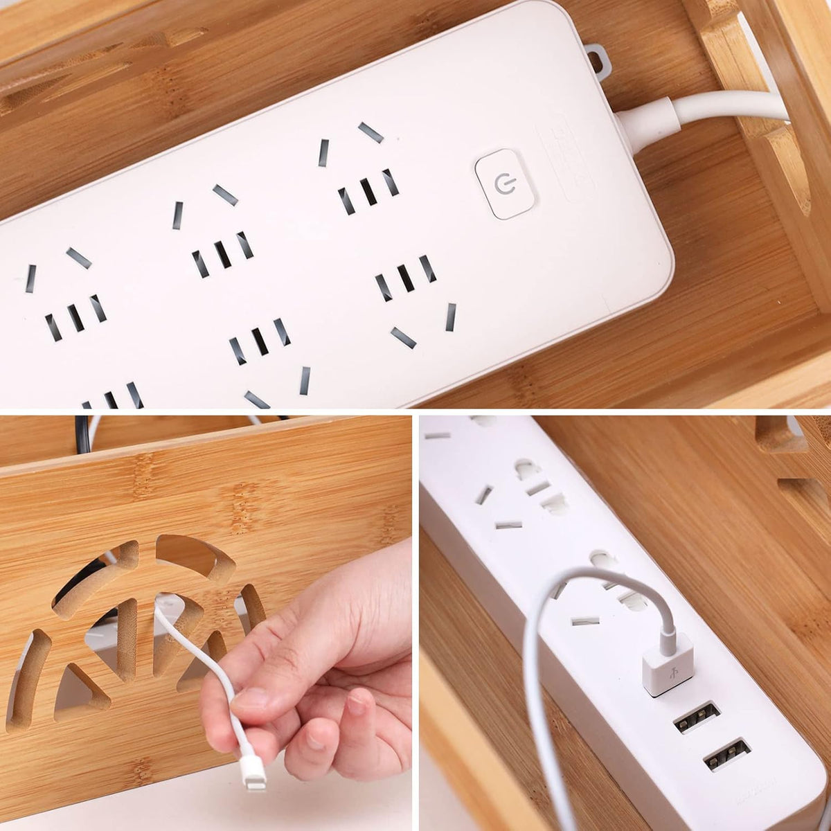 Extra Large Cable Management Box with Lid, Bamboo Cable Box for Cords, Power Strips or Surge Protectors, Hide Loose Wires Behind TVs, Home, Computers, Office Desks by HTB