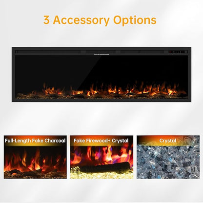 60" Electric Fireplace, Ultra-Thin Recessed/Wall Mounted Electric Fireplace