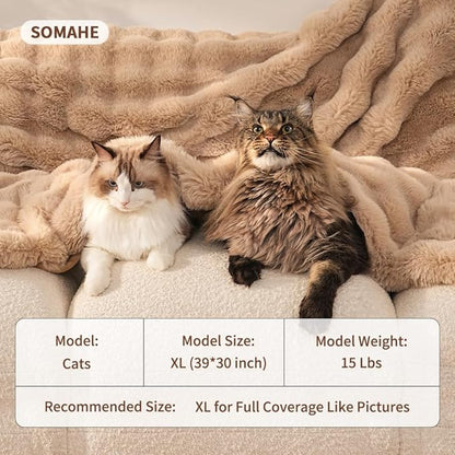 SOMAHE Self-Warming Cat Blanket for Indoor Cats & Small Dogs, Dual-Side Sherpa Plush Throw, Anti-Static Shared Couch Mat for Crate & Travel, Machine Washable No Shrink, 28x22 Inch Coffee