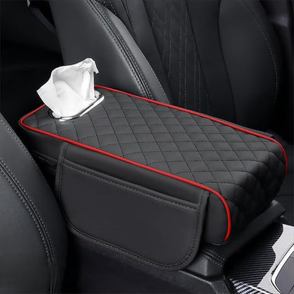 Car Armrest Pads for Hyundai Santa Fe Sport 2013 2014 2015 2016 2017 2018,Leather Center Console Covers Waterproof Anti-Slip Scratch Comfortable Automobile Protective Accessories,Black-Red