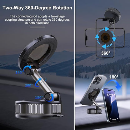 Vacuum Car Phone Holder for MagSafe, [96+LBS Suction+3000gf Strong Magnetic] 360°Adjustable Nano Gel Suction Cup Phone Mount for Car/Gym/Mirror Compatible with iPhone 17 Pro Max/16/15/14/13/12