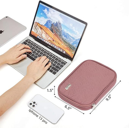 NISHEL Travel Cord Organizer Case, Tech Electronic Bag, Essentials for Charger, Cable, Phone, Hard Drive, USB, SD Card, Rosewood-Pink