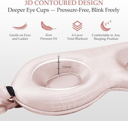 SGMSILK 100% Mulberry Silk Sleep Mask for Unisex, 22 Momme 3D Silk Contoured Eye Mask, Breathable Light Blocking Blindfold with Adjustable Strap, Blackout Eye Cover for Travel, Pink