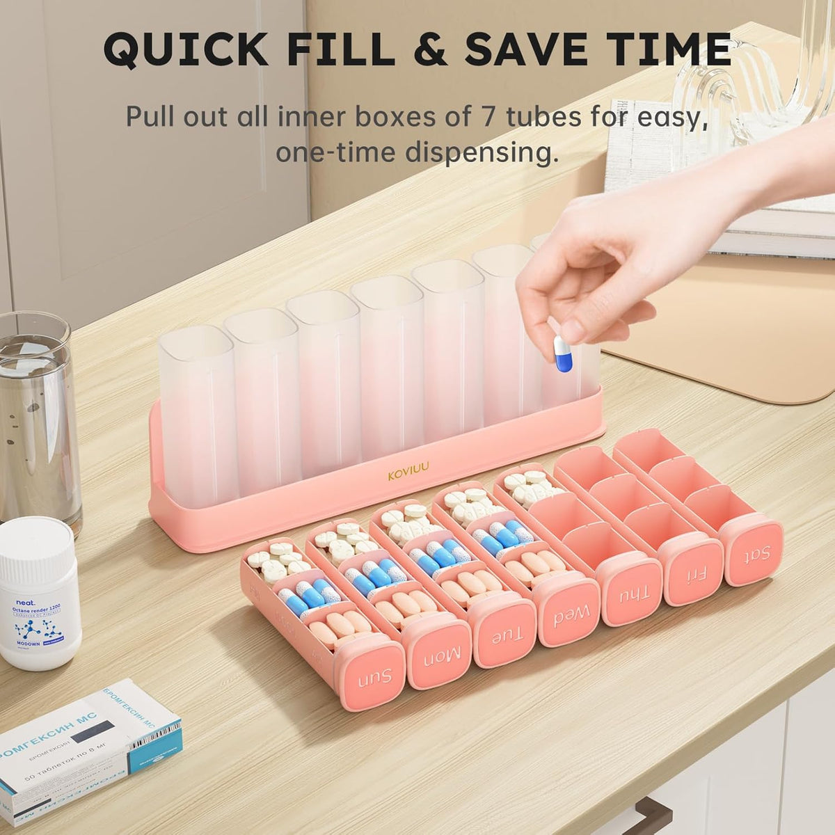 Weekly Pill Organizer 3X a Day, Detachable Pill Box 7 Day, Large 3 Times Daily Pill Case, Travel Pill Container Holder, Week Medication Dispenser Pillbox for Vitamin Supplement Medicine, Pink