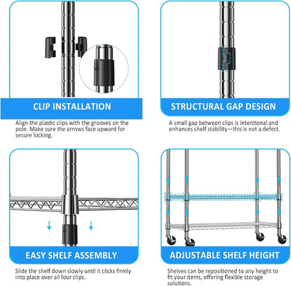 IZEUK Heavy Duty Rolling Garment Rack with 3 Adjustable Wire Shelves, Hanging Rod & Side Hooks - Mobile Clothes Rack with Wheels, 29.5" W x 15.7" D x 75" H,Chrome