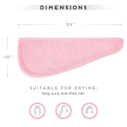 SimpleField 2 Pack Microfiber Hair Towel Wrap for Women, Anti Frizz Quick Drying Hair Turban for All Hair Style, Absorbent and Lightweight (Pink)