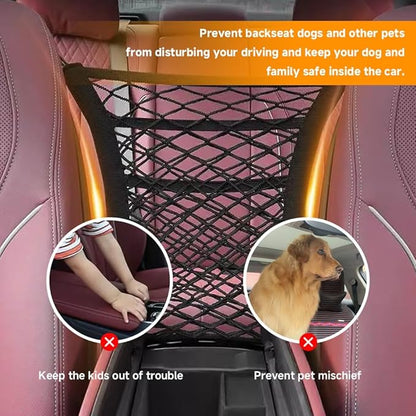 3-Layer Car Mesh Organizer, Seat Back Net Bag, Car Interior Accessories Barrier of Backseat Pet Kids, Cargo Tissue Purse Holder, Driver Storage Netting Pouch Universal for Cars SUVs Trucks