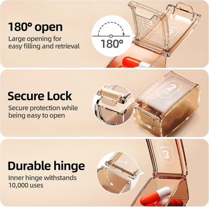 Weekly Pill Organizer,Portable 7 Day Pill Box,Moisture Proof Medicine Pill Organizer,Travel Pill Case with BPA-Free Material,Pocket-Size for Supplements & Vitamins (White)
