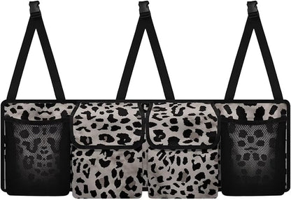SEANATIVE Black Leopard Print Car Trunk Organizer, Hanging Trunk Organizer for SUV, Backseat Car Organizer with 4 Large Compartments, Car Accessories Interior, Space Saving Expert