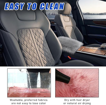 Furry Car Center Console Cover, 11.8"×7.9" Sheepskin Wool Armrest Box Cushion Pad, Comfort Soft Auto Center Console Protector, Interior Decor Accessories for Most Vehicles (Light Gray)