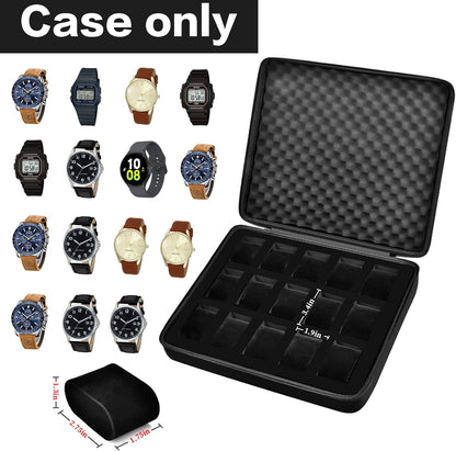 Comecase 15 Slots Watch Box Organizer/Men Watch Display Storage Case Fits All Wristwatches and Smart Watches up to 42mm - Black