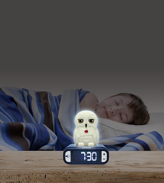 LEXiBOOK, Hedwig Nightlight Alarm Clock, Sounds and Melodies, Backlit LCD Screen