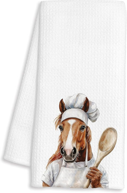 Funny Horse Chef Kitchen Towels, Horse Lover Gifts for Women Men, Chef Gifts, Funny Farm Animal Decorative Dish Hand Tea Towels for Kitchen Bakery, 16x24 Inch
