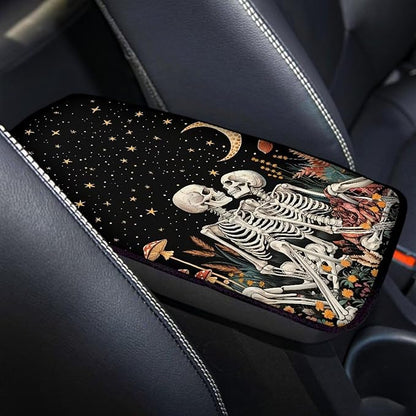 Suobstales Skull Mushroom Moon Star Print Car Armrest Pad Soft Center Console Arm Rest Protector Cover Universal Car Interior Accessories Decoration
