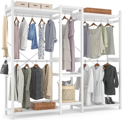 Homykic Bamboo Closet System Clothes Rack, Large Freestanding Garment Rack