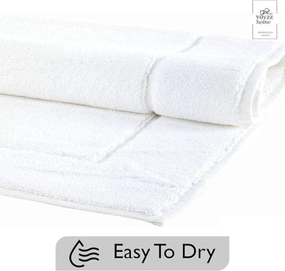 voyzz home Premium Bath Mat Floor Towel Set, Pack of 2 Super Soft & Absorbent Luxury Cotton Towels Hotel, Spa, Shower & Bathroom Tub Floor Mats Machine Washable (20"x30" Inch) White