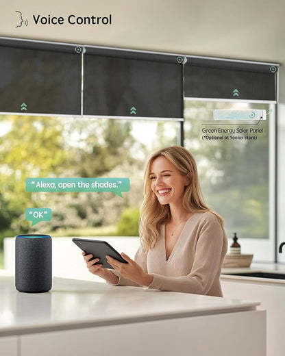 Yoolax Motorized Solar Shades, Flame Resistat Smart Blinds