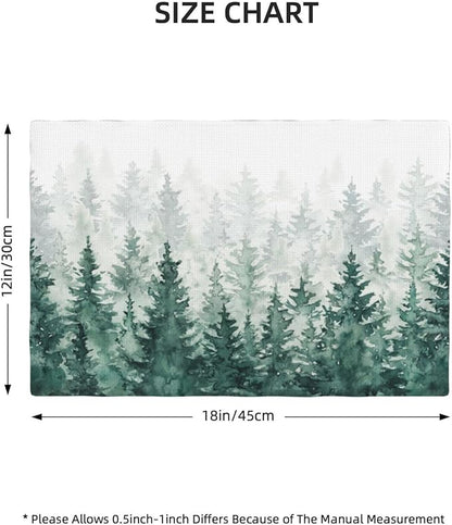 Forest Placemats, Vintage Rustic Watercolour Natural Green Misty Valley Forest Print Washable Fabric Placemats Table Kitchen Dining Party 12x18 Inch Set of 4