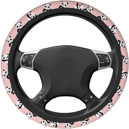 Cute Panda Polka Dot Universal 15 Inch Steering Wheel Covers Non Slip Neoprene Car Wrap Cover for Adults