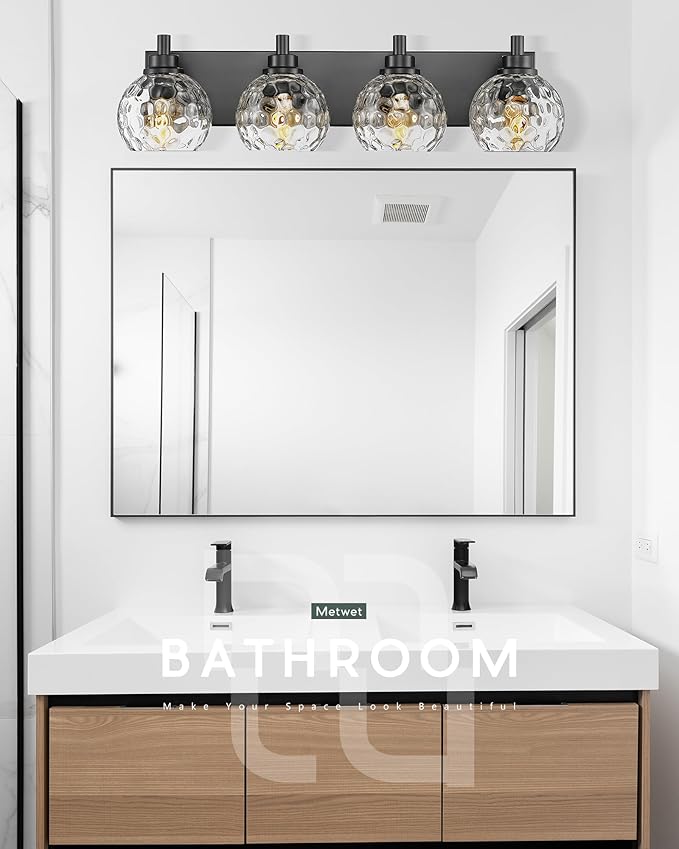 METWET Bathroom Light Fixtures Over Mirror, 4-Light Modern Sconces Wall Lighting