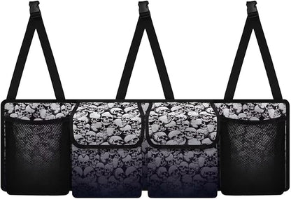Skull Car Trunk Organizer Oxford Cloth, Machine Washable Car Storage Organizer (37.01"*11.8") Portable Car Storage Bag with 4 Pocekt, Hanging Car Organizer for SUV/MPV/Truck