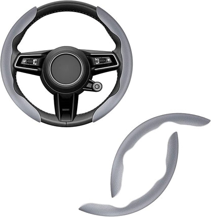 Amiss Nappa Leather Steering Wheel Cover - Universal 99% Segmented Steering Wheel Protector (Grey), 2PCs