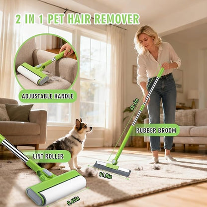 MXF Pet Hair Remover Kit - Including Carpet Rake & Large Lint Roller, 2 in 1 Pet Hair Removal Tool Cat Dog Fur Rakes Scraper Carpet Broom for Carpets, Rugs, Mats, Pet Beds