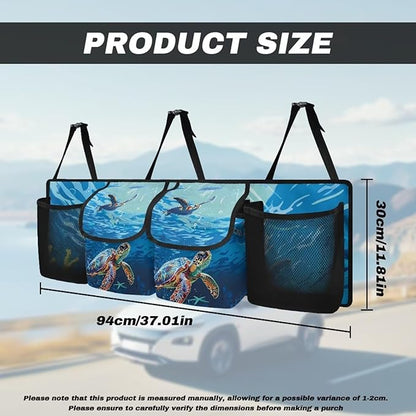 Car Trunk Organizer, Sea Turtle Car Organizers and Storage Backseat Car Organizer for SUV/Truck/MPV, Hanging Car Organization with 4 Pocekts, Frees Trunk Floor, Sturdy Space Saving Expert