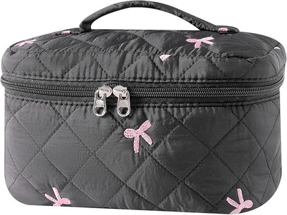 uekeboag Large Travel Quilted Makeup Bag for Women, Floral Cotton Cosmetic Bag, Coquette Aesthetic Floral Toiletry Organizer Bag