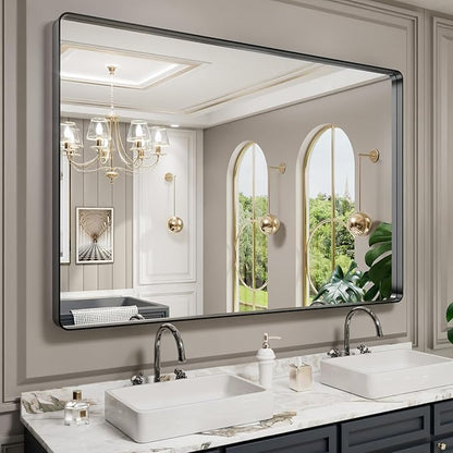LOAAO 60X40 Inch Black Metal Framed Bathroom Mirror