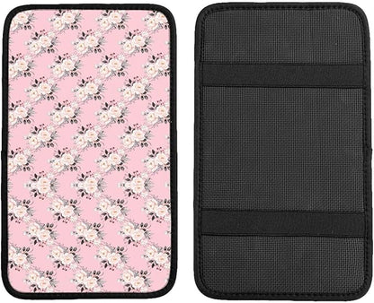 Car Armrest Cover Auto Center Console Pad Arm Rest Cushion Soft Car Accessories Universal for Most Vehicle (Vintage Floral Bouquets Flowers Pattern Design)