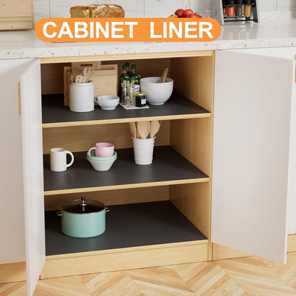 FLPMIX Shelf Liner for Kitchen Cabinets 10 inch Wide: Easy to Cut Bathroom Drawer Mat 10" x 396 Inch Black - Waterproof Pantry Cupboard Liner